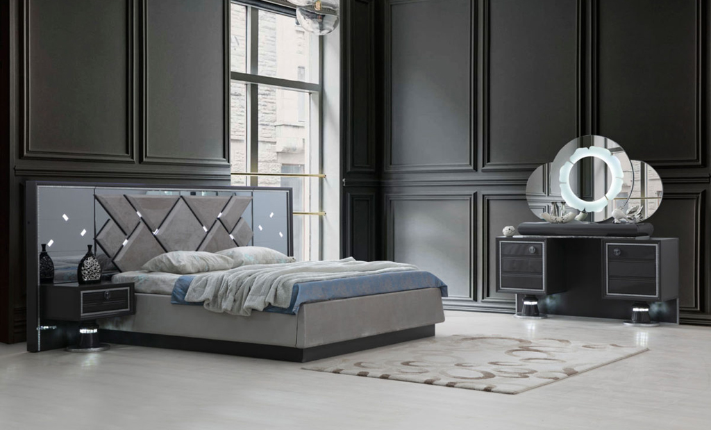 Anthracite Bedroom Furniture Set, Wardrobe, Nightstand and Mirrored ...
