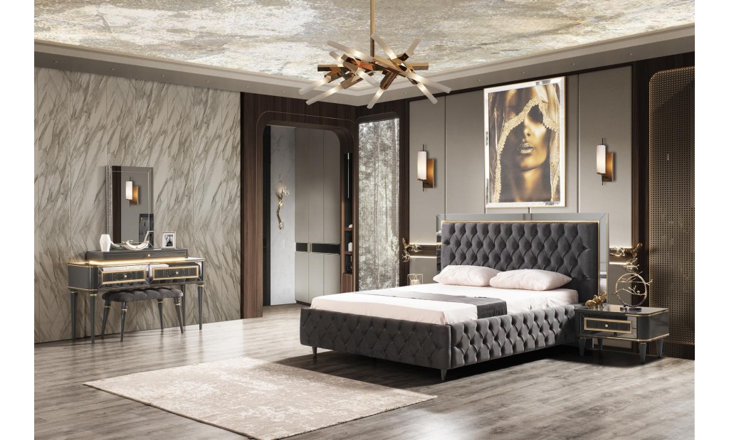 Luxury Black Bedroom Set, Turkish Modern Bedroom Sets