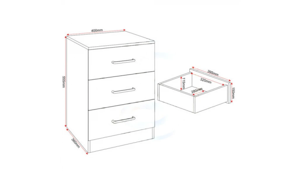 (3 Draw Bedside White) Modern Bedroom Furniture Wardrobes, Bedside, Chest
