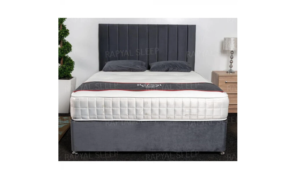 (3ft, Grey Plush) Sicily Divan Bed Set + 10" Ortho Sensation Mattress + 24" Matching Headboard