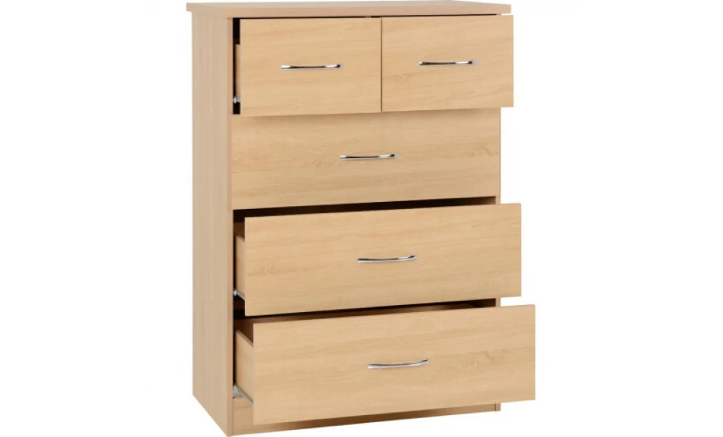 (3+2 Drawer Chest) Nevada Bedroom Furniture Range - Sonoma Oak Effect
