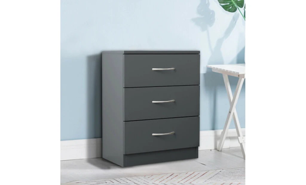 (Grey, 150 cm) Chen Sliding Mirror Wardrobe With Chest Drawers