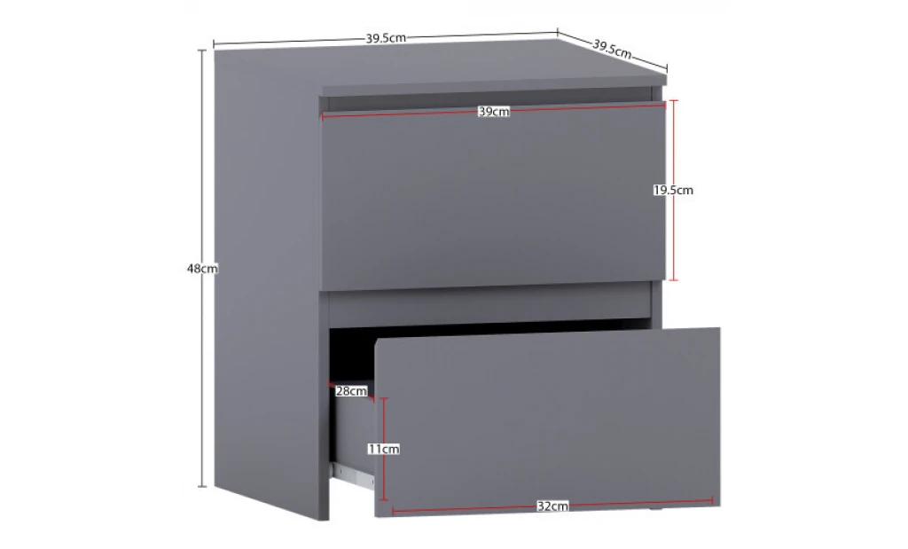 (Grey) Denver 3 Piece Bedroom Set Chest Wardrobe Bedside