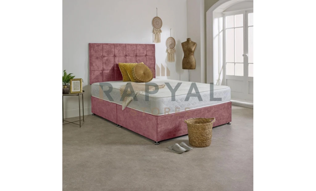 (2ft6, No Drawers, Pink) Chicago Plush Divan Bed Set with Luxury Memory Mattress and 24" Matching Headboard