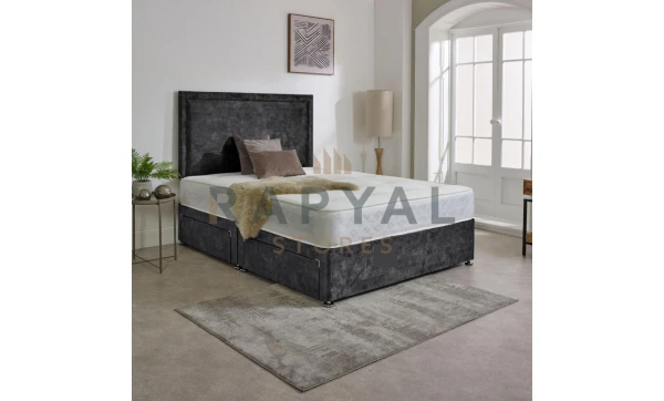 (3ft, 2 Drawers Same Side, Black) Rio Marble Fabric Divan Bed with Mattress & Headboard