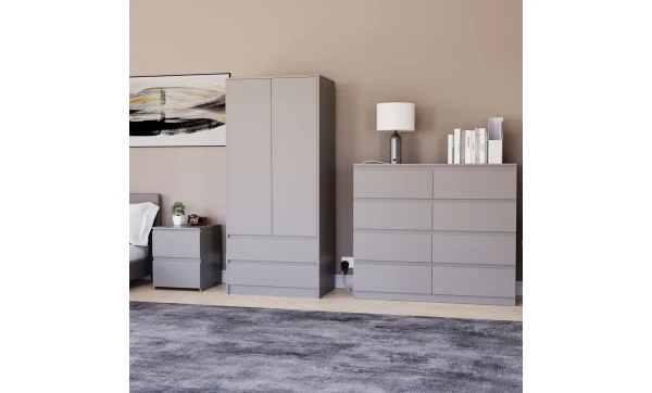 (Grey) Denver 3 Piece Bedroom Set Chest Wardrobe 5