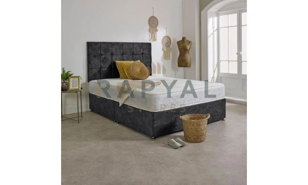 (4ft, 2 Drawers Footend, Black) Chicago Plush Divan Bed Set with Luxury Memory Mattress and 24" Matching Headboard