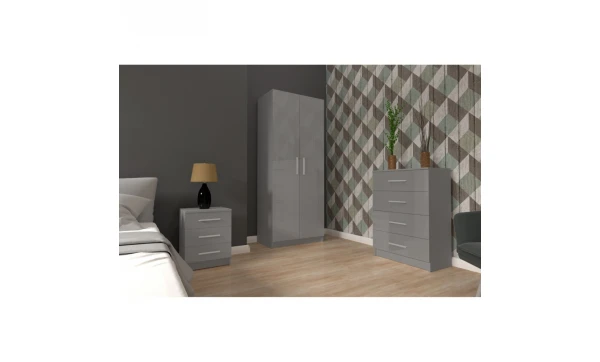 (Grey, Set Of 3) Boston High Gloss 3 Piece Bedroom Furniture Set