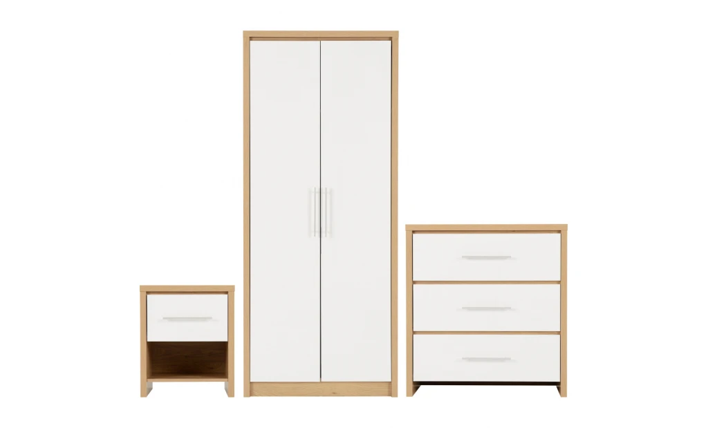 Seville Bedroom Set White High Gloss/Light Oak Effect Veneer