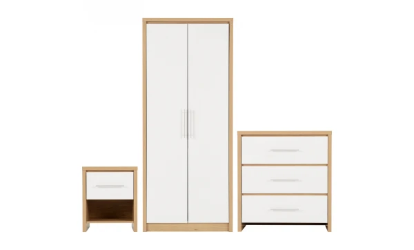 Seville Bedroom Set White High Gloss/Light Oak Effect Veneer