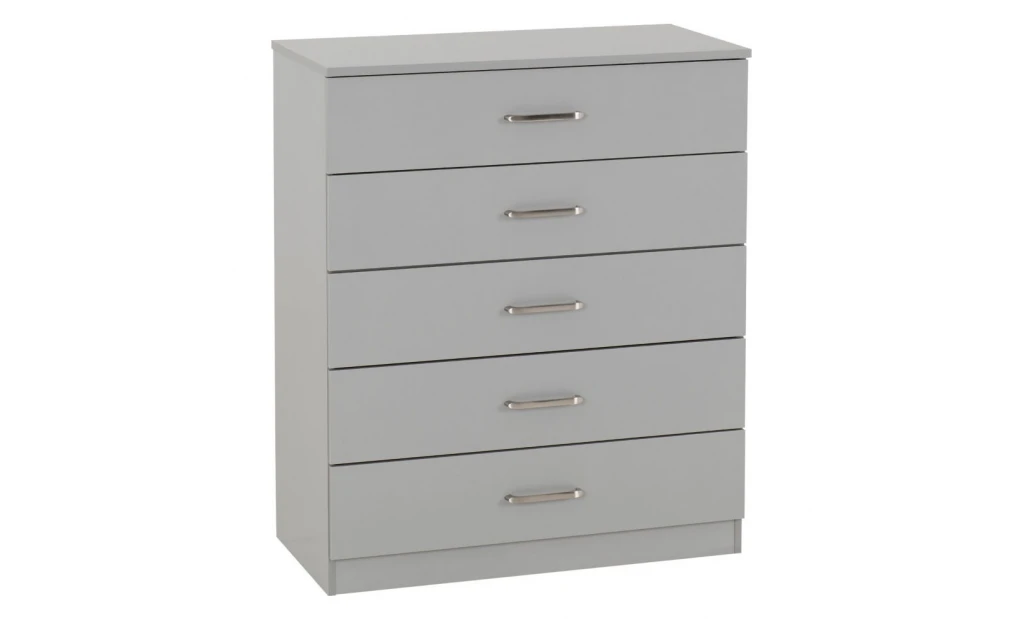 (5 Draw Chest Light Grey) Modern Bedroom Furniture Wardrobes, Bedside, Chest