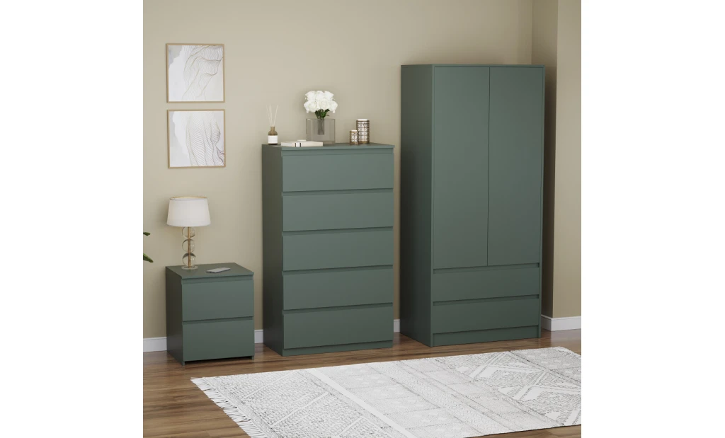 (Jasper Green) Denver 3 Pc Bedroom Set Chest Wardrobe Bedside 3