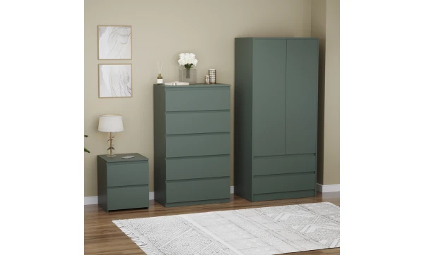 (Jasper Green) Denver 3 Pc Bedroom Set Chest Wardrobe Bedside 3