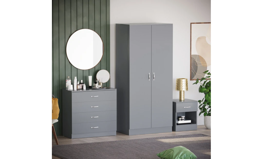 (Grey) Riano 3 Piece Bedroom Furniture Storage Set 1