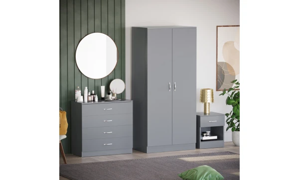 (Grey) Riano 3 Piece Bedroom Furniture Storage Set 1
