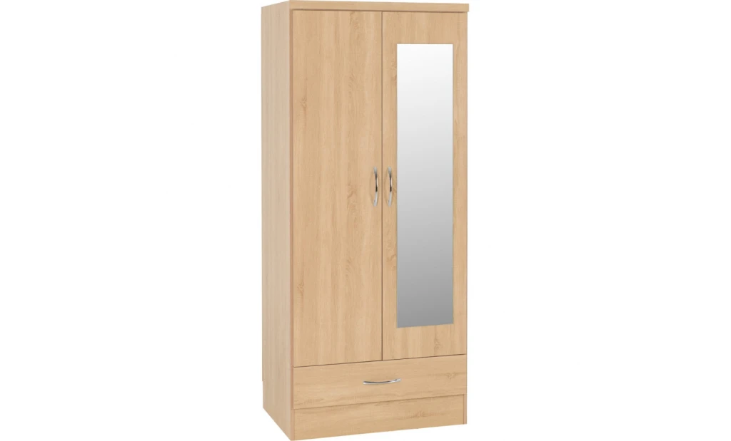 (2 Door Mirrored Wardrobe) Nevada Bedroom Furniture Range - Sonoma Oak Effect