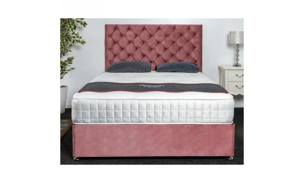 (3ft (Single), Pink Plush) Athens Divan Bed Set + 10" Ortho Sensation Mattress + 24" Matching Headboard