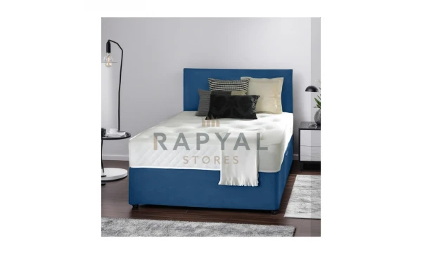 (3ft, HB with 2 Drawers, Blue) Slumbery Divan Bed with Memory Sprung Mattress & Headboard