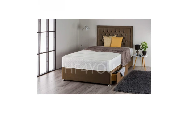 (3ft, 2 Drawers) Chocolate Plush Divan Bed Set with Sprung Memory Mattress and Matching Nina Diamante Headboard