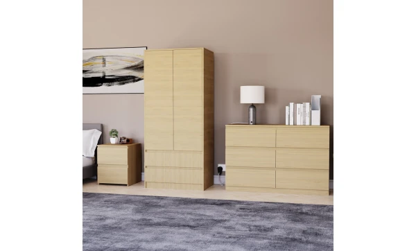 (Pine) Denver 3 Piece Bedroom Set Wooden Chest Wardrobe 4