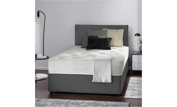 (2ft6, HB with No Drawers, Grey) Slumbery Divan Bed with Memory Sprung Mattress & Headboard