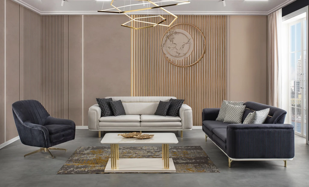 Nehir White Sofa Set