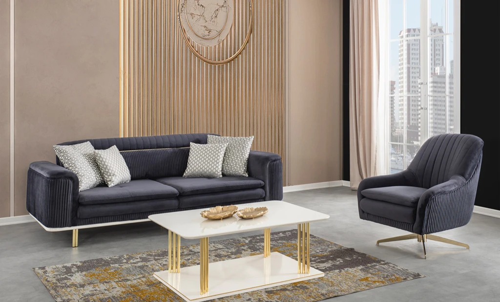 Nehir White Sofa Set